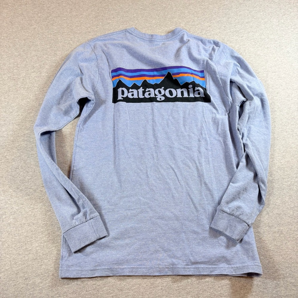 Patagonia Long Sleeve Shirt Mens S Blue Responsibili-Tee Graphic Logo